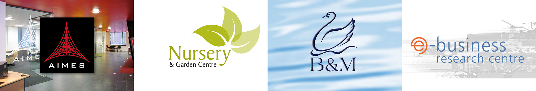 AIMES logo, Nursery Logo, B&M Logo, ebusiness research centre logo