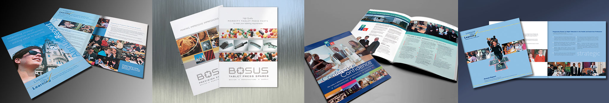 Brochure design, Liverpool City of Learning, Bosus Engineering, Partnership for Learning, Annual Reports