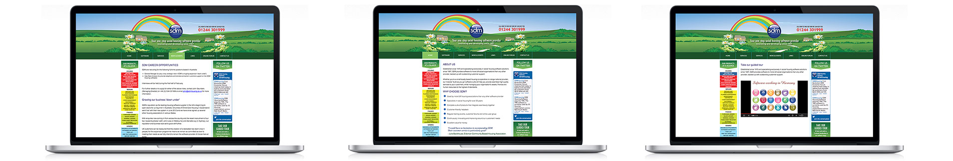 3 website pages from the SDM website, About Us, Career opportunities and Links